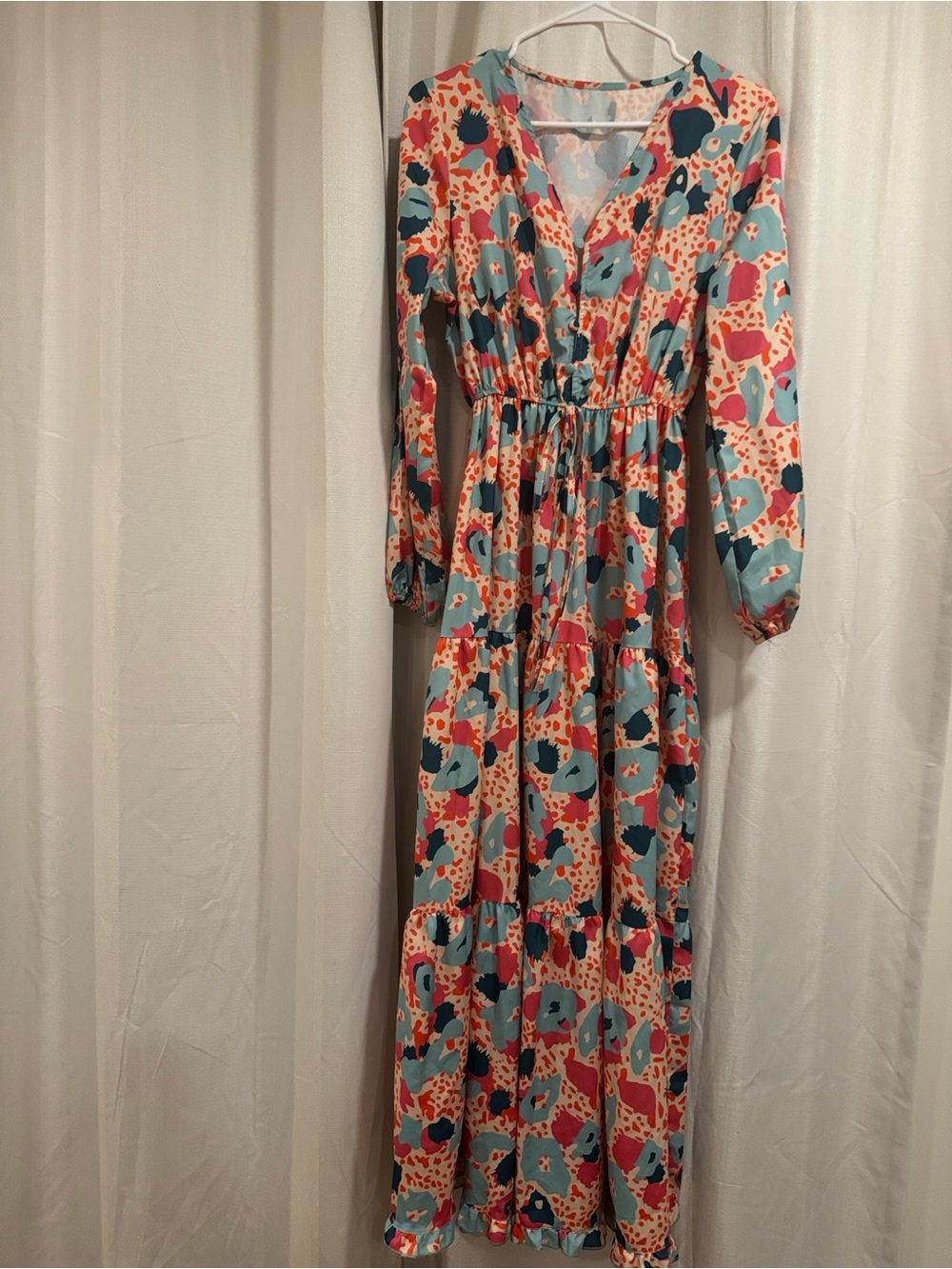 SHEIN Coral, Teal & Navy Abstract Floral Tiered Maxi Dress